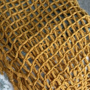 Mustard color infinity scarf, woven detailing, worn once, soft fabric,light feel